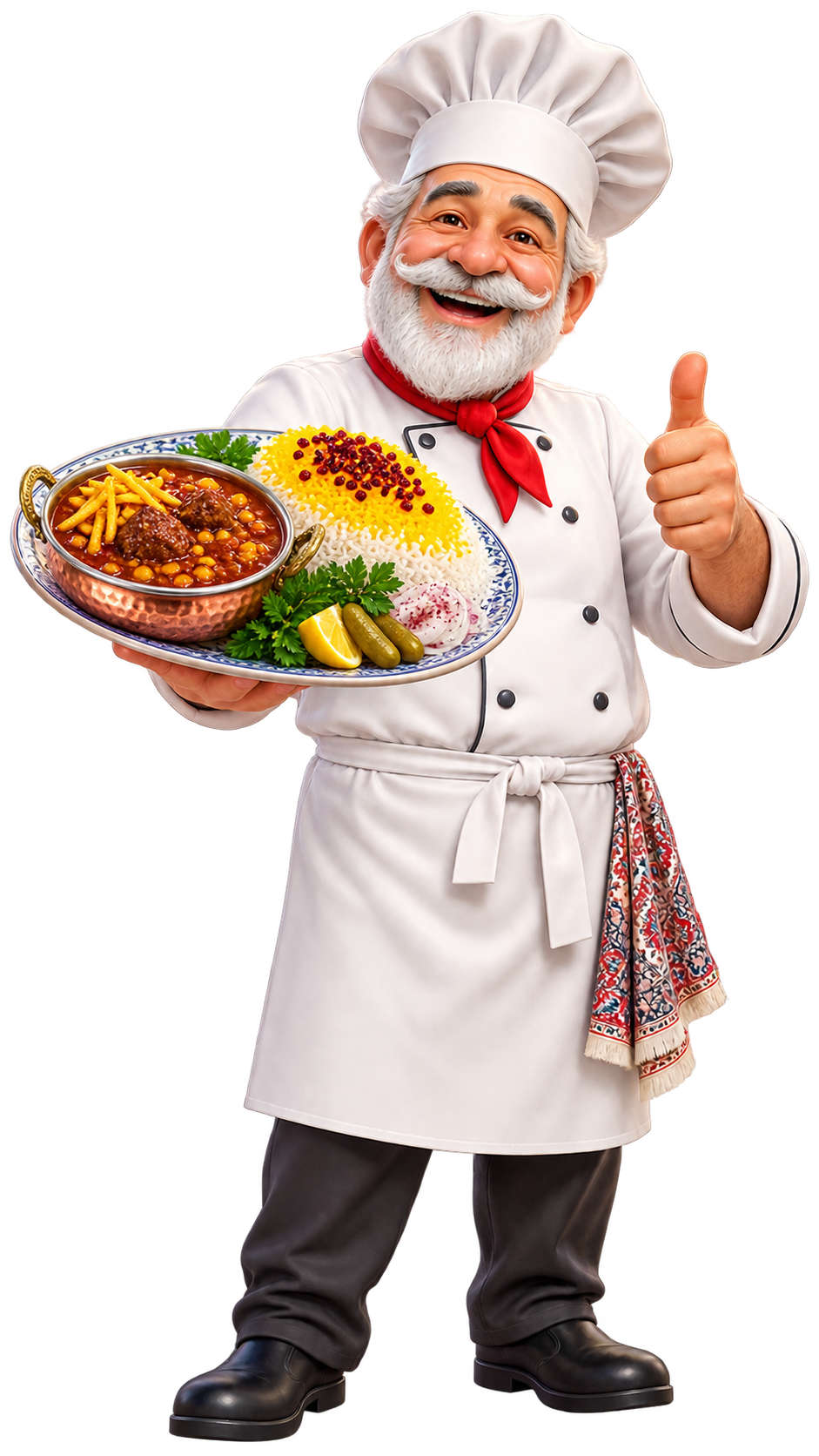 پدربزرگ با سینی خورشِ قیمه‌ی یزدی